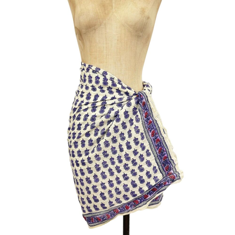 J.CREW Cotton Sarong One Size Lilac Block Print Swim Cover/ Skirt Beach NWT B44